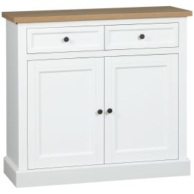 HOMCOM White Sideboard Buffet Cabinet with 2 Storage Drawers 2 Door Kitchen Cabinet for Living Room Entryway