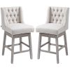 HOMCOM 27" Swivel Bar Stools Set of 2, Counter Height with Linen Upholstery and Button Tufted Design, Beige