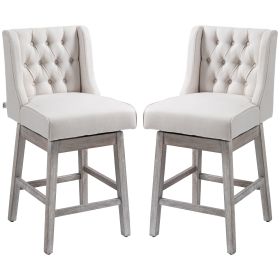 HOMCOM 27" Swivel Bar Stools Set of 2, Counter Height with Linen Upholstery and Button Tufted Design, Beige