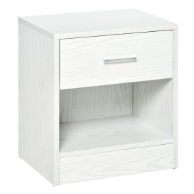 HOMCOM Modern Nightstand White Wood Grain Accent End Table with Drawer Storage Shelf for Living Room Bedroom