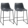 HOMCOM 24" Bar Height Stools Set of 2, Vintage PU Leather Barstools , Counter Stools with Back & Footrest for Dining Room, Home Bar & Kitchen, Black