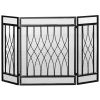 HOMCOM 3-Panel Folding Fireplace Screen, Metal Mesh Fire Spark Guard for Wood Burning, 49.5" x 31.5", Black