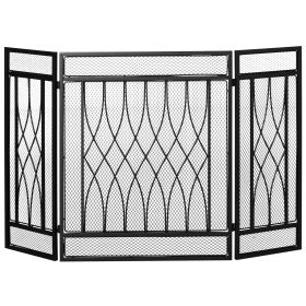HOMCOM 3-Panel Folding Fireplace Screen, Metal Mesh Fire Spark Guard for Wood Burning, 49.5" x 31.5", Black