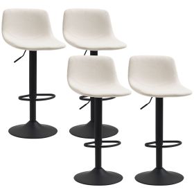 HOMCOM Swivel Bar Height Chairs Set of 4 Adjustable Cream White Padded Barstools for Kitchen Counter