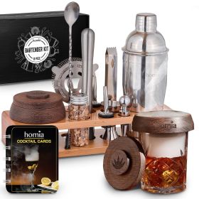Bartender Kit with Whiskey Smoker 13 pcs Bamboo Stand  Bar Set with Cocktail Shaker Bartending Kit with Essential Bar Accessory Tools Wood Chips Steel
