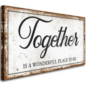 Family Quotes Canvas Wall Art,Together is a Wonderful Place to Be Motto Canvas Prints