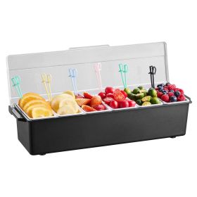 Chilled Condiment Server, 6 Compartment Ice Cooled Condiment Serving Container, Chilled Garnish Tray Bar Caddy with Lid, for Bartending & Serving Taco