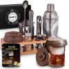 Bartender Kit with Whiskey Smoker 13 pcs Bamboo Stand  Bar Set with Cocktail Shaker Bartending Kit with Essential Bar Accessory Tools Wood Chips Black