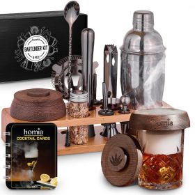 Bartender Kit with Whiskey Smoker 13 pcs Bamboo Stand  Bar Set with Cocktail Shaker Bartending Kit with Essential Bar Accessory Tools Wood Chips Black