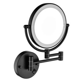 8 Inch LED Wall Mount Two-Sided Magnifying Makeup Vanity Mirror 12 Inch Extension Matte Black 1X/3X Magnification Plug 360 Degree Rotation Waterp