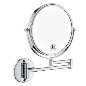 8 Inch LED Wall Mount Two-Sided Magnifying Makeup Vanity Mirror 12 Inch Extension Chrome Finish 1X/3X Magnification Plug 360 Degree Rotation Wate