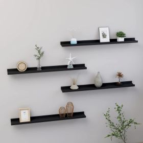 Wall Shelf Set of 4 Black MDF Medium Decorative Inlays