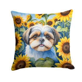 Shih Tzu in Sunflowers Throw Pillow Machine Washable, Indoor Outdoor Decorative Pillow for Couch, Bed or Patio, 18Hx18W