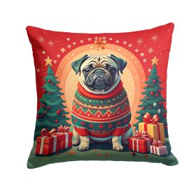 Fawn Pug Christmas Throw Pillow Machine Washable, Indoor Outdoor Decorative Pillow for Couch, Bed or Patio, 18Hx18W