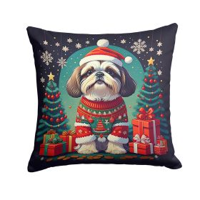 Shih Tzu Christmas Throw Pillow Machine Washable, Indoor Outdoor Decorative Pillow for Couch, Bed or Patio, 18Hx18W