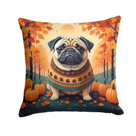 Fawn Pug Fall Throw Pillow Machine Washable, Indoor Outdoor Decorative Pillow for Couch, Bed or Patio, 18Hx18W