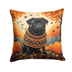 Black Pug Fall Throw Pillow Machine Washable, Indoor Outdoor Decorative Pillow for Couch, Bed or Patio, 18Hx18W