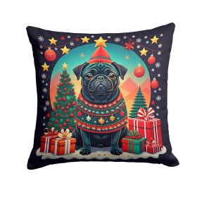 Black Pug Christmas Throw Pillow Machine Washable, Indoor Outdoor Decorative Pillow for Couch, Bed or Patio, 18Hx18W