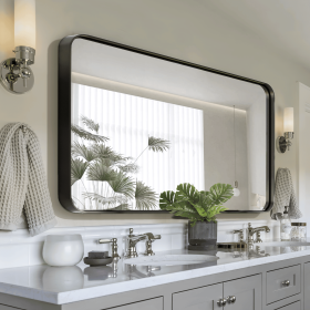 71"x31" Morden Round Angle Rectangle Black Alloy Aluminium Framed Full-Length Mirror Bathroom Vanity Mirror for Bedroom Entryway, Living/Dressing