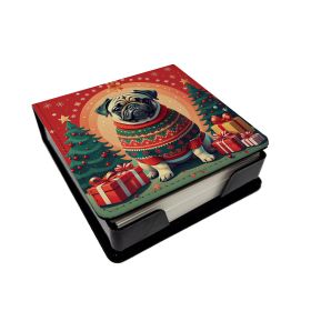 Fawn Pug Christmas PU Leather Note Paper Holder with Artist-Designed Cover, Desk Accessory, Office Gift