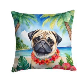 Pug Luau Throw Pillow Machine Washable, Indoor Outdoor Decorative Pillow for Couch, Bed or Patio, 14Hx14W
