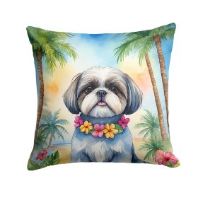 Shih Tzu Luau Throw Pillow Machine Washable, Indoor Outdoor Decorative Pillow for Couch, Bed or Patio, 14Hx14W