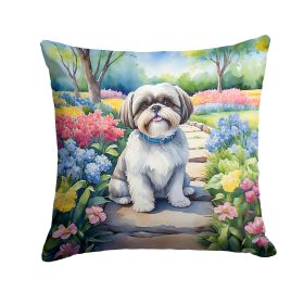 Shih Tzu Spring Path Throw Pillow Machine Washable, Indoor Outdoor Decorative Pillow for Couch, Bed or Patio, 14Hx14W