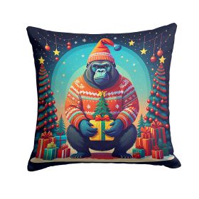 Gorilla Christmas Throw Pillow Machine Washable, Indoor Outdoor Decorative Pillow for Couch, Bed or Patio, 14Hx14W