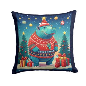 Hippopotamus Christmas Throw Pillow Machine Washable, Indoor Outdoor Decorative Pillow for Couch, Bed or Patio, 14Hx14W