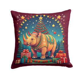 Rhinoceros Christmas Throw Pillow Machine Washable, Indoor Outdoor Decorative Pillow for Couch, Bed or Patio, 14Hx14W