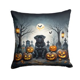 Black Pug Spooky Halloween Throw Pillow Machine Washable, Indoor Outdoor Decorative Pillow for Couch, Bed or Patio, 14Hx14W