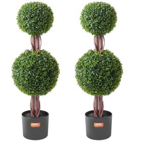 VEVOR 2 Pack 3' Artificial Boxwood Topiary Tree Faux Plant UV Decor In/Outdoor