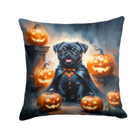 Black Pug Puppy Halloween Throw Pillow Machine Washable, Indoor Outdoor Decorative Pillow for Couch, Bed or Patio, 14Hx14W