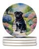 Black Pug Spring Path Large Sandstone Coasters Pack of 4 Absorbent Round Coasters Decor Gifts for Men or Women, 4 in, Multicolor
