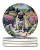 Pug Spring Path Large Sandstone Coasters Pack of 4 Absorbent Round Coasters Decor Gifts for Men or Women, 4 in, Multicolor