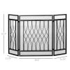 HOMCOM 3-Panel Folding Fireplace Screen, Metal Mesh Fire Spark Guard for Wood Burning, 49.5" x 31.5", Black