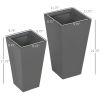 Outsunny Patio Planters 2-Piece MgO Flower Receptacles with Drainage for Lush Outdoor Decor Gray