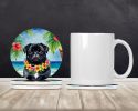 Black Pug Luau Large Sandstone Coasters Pack of 4 Absorbent Round Coasters Decor Gifts for Men or Women, 4 in, Multicolor