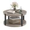 34.5" Rubber Wood 2-Tier Round Center Table with Spacious Tabletop and Storage Shelf