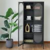 Modern Tall Glass Storage Cabinet with Adjustable Shelves & Doors