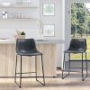 HOMCOM 24" Bar Height Stools Set of 2, Vintage PU Leather Barstools , Counter Stools with Back & Footrest for Dining Room, Home Bar & Kitchen, Black