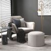HOMCOM Linen Fabric Round Storage Ottoman Coffee Table with Flip-Top Tray Hidden Storage Space Elegant Footstool Gray