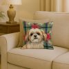 Gold and White Shih Tzu Christmas PoinsettIas Throw Pillow Decorative Indoor Outdoor Accent Cushion for Couch, Bed or Patio, 18Hx18W