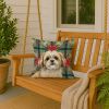 Gold and White Shih Tzu Christmas PoinsettIas Throw Pillow Decorative Indoor Outdoor Accent Cushion for Couch, Bed or Patio, 18Hx18W