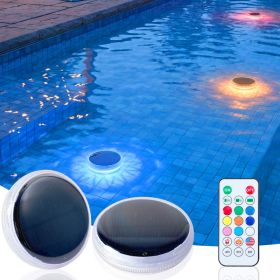 Solar Rechargeable Floating Pool Lights 2 Pack , Pool Lights That Float With Remote Control, 9 Lighting, Timing Mode, IP67 Waterproof For Ingroun (Option: White)