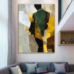 Hand Painted Oil Painting Abstract Figure Oil Painting on Canvas Elegant man in suit abstract painting Modern Geometric Oil Painting on Canvas Living (style: 01, size: 150x220cm)