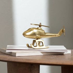 Aluminum Airplane Decorative Sculpture-Home Decor Statue-Accent Figurine Helicopter-10X3.25X5" (Color: as Pic)