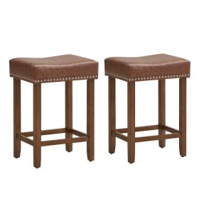 24 Inch Upholstered PU Leather Bar Stools Set of 2 (Color: Brown)
