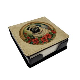 Pug Christmas Flowers PU Leather Note Paper Holder with Artist-Designed Cover, Desk Accessory, Office Gift (Default: Default)