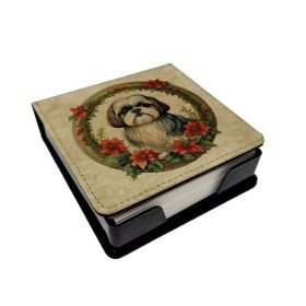 Shih Tzu Christmas Flowers PU Leather Note Paper Holder with Artist-Designed Cover, Desk Accessory, Office Gift (Default: Default)